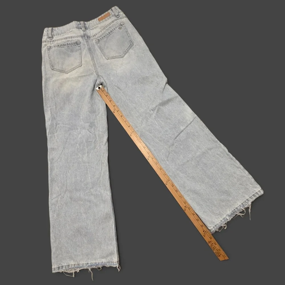 Justice Girls Size 14 Wide Leg Floral Embroidered Distressed Light Wash Jeans